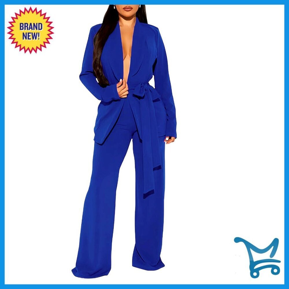 Professional Women's Blazer Pants Set Wide Leg Office Suit 2 Piece